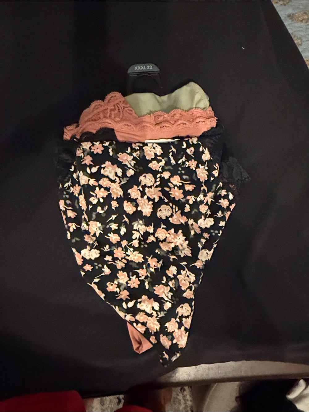 Women's Floral Lace-Trim thong Underwear - Black with Peach Floral
